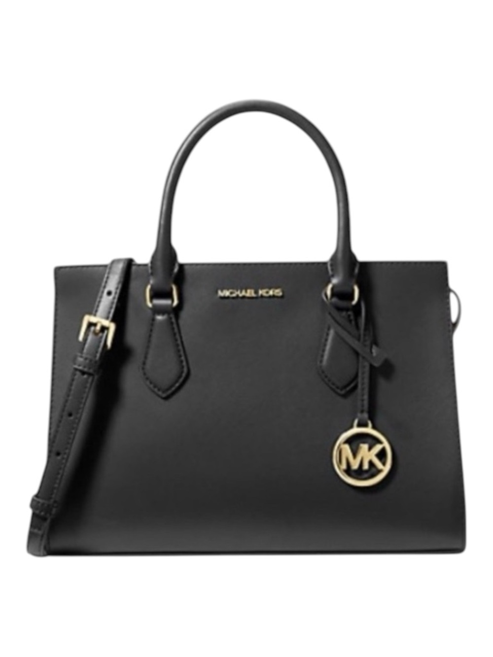 Michael Kors Camille Large Saffiano Leather Satchel Black Gold EUC
